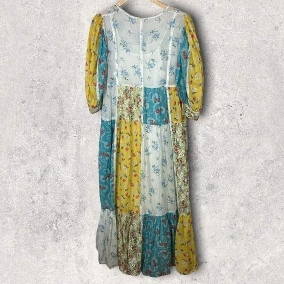 LOVESHACKFANCY Patchwork Tiered Maxi Dress Bohemian Floral Print Bex Size Small - Picture 5 of 12